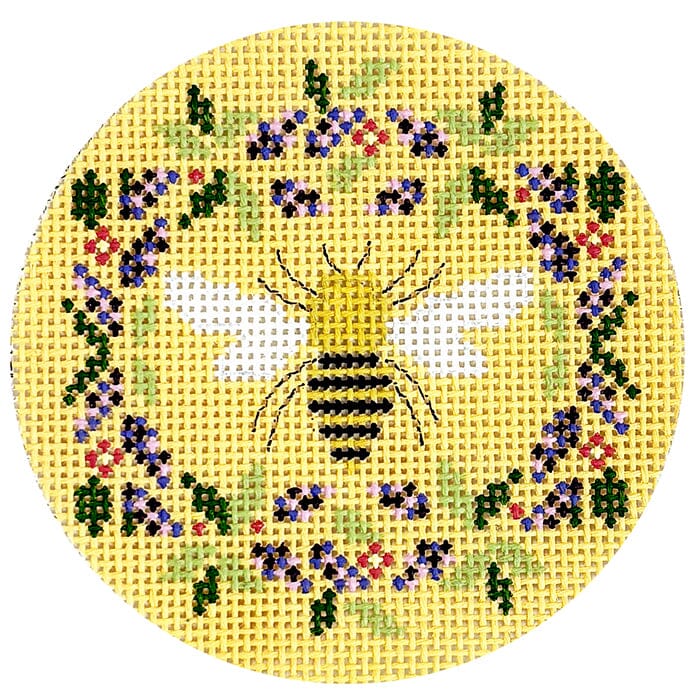 Bee Floral Round Yellow Painted Canvas Funda Scully - 1