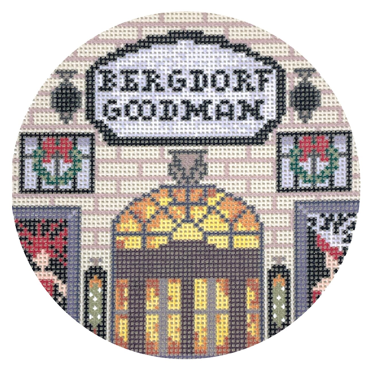 Bergdorf Goodman Round Painted Canvas The Gingham Stitchery - 1