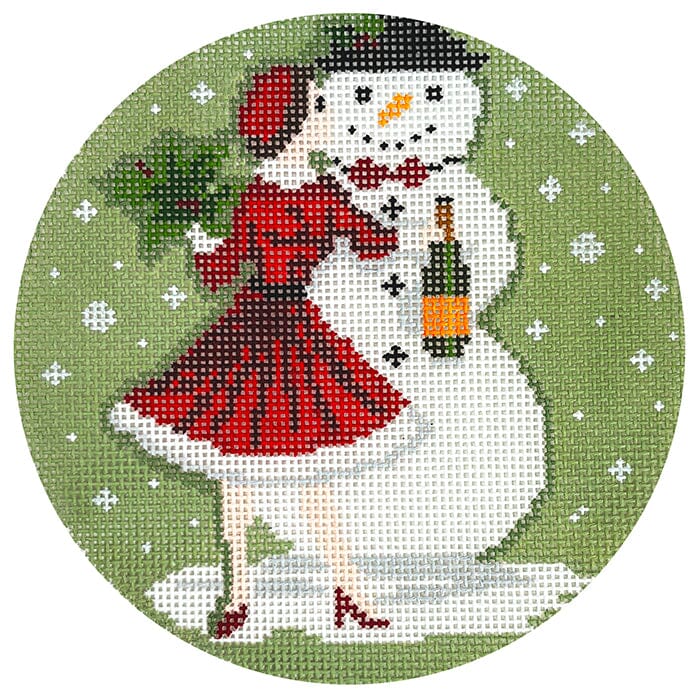 Betty Loves Bubbles Round #3 (Snowman) with Stitch Guide Painted Canvas The Gingham Stitchery - 1