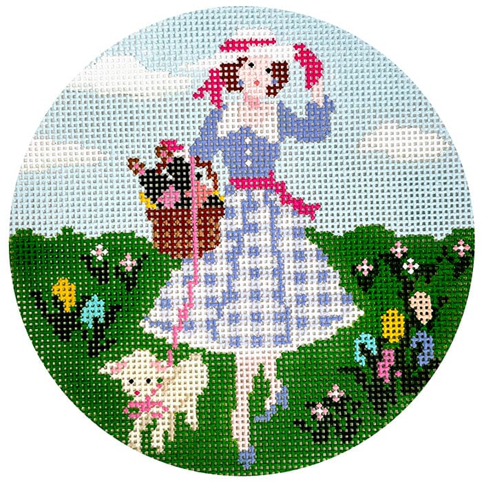 Betty Loves Easter Round Painted Canvas The Gingham Stitchery - 1
