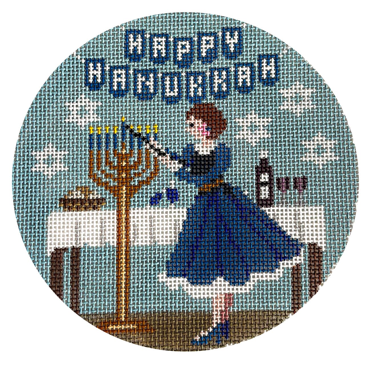Betty Loves Hanukkah Round Painted Canvas The Gingham Stitchery - 1