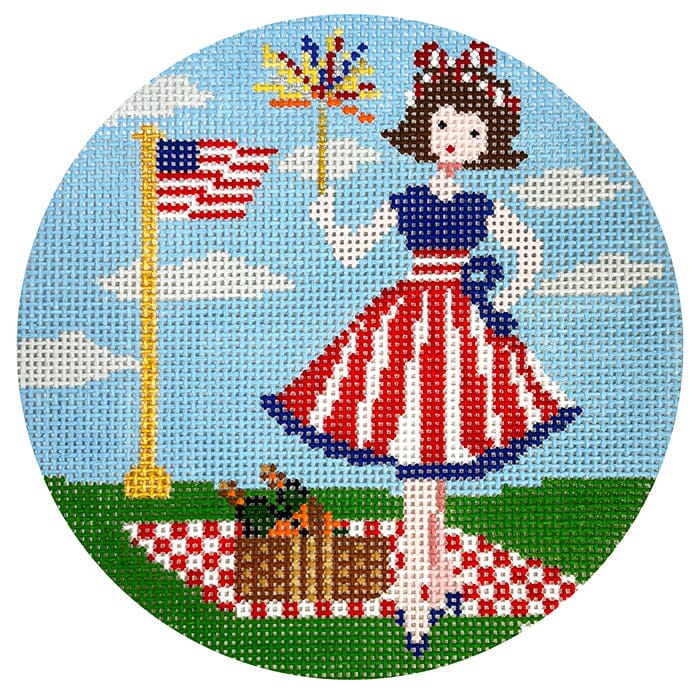 Betty Loves Independance Day Round Painted Canvas The Gingham Stitchery - 1