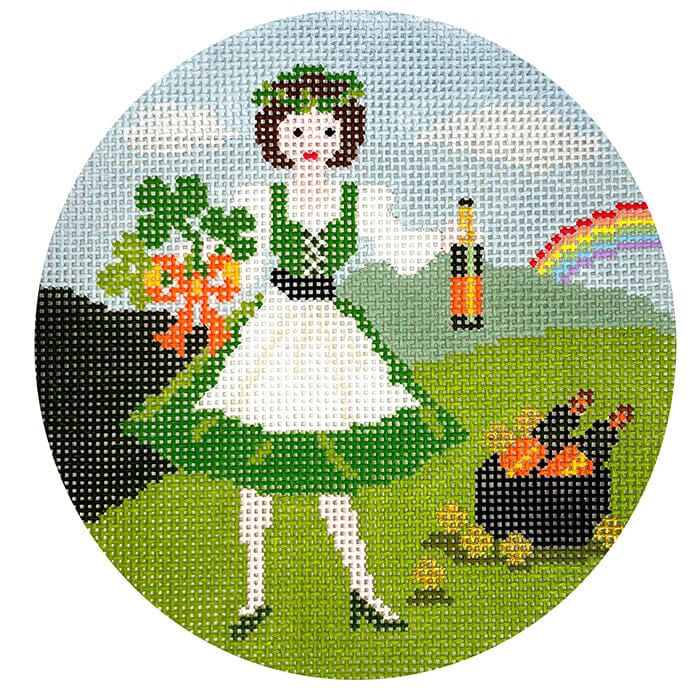 Betty Loves St. Patricks Day Round Painted Canvas The Gingham Stitchery - 1