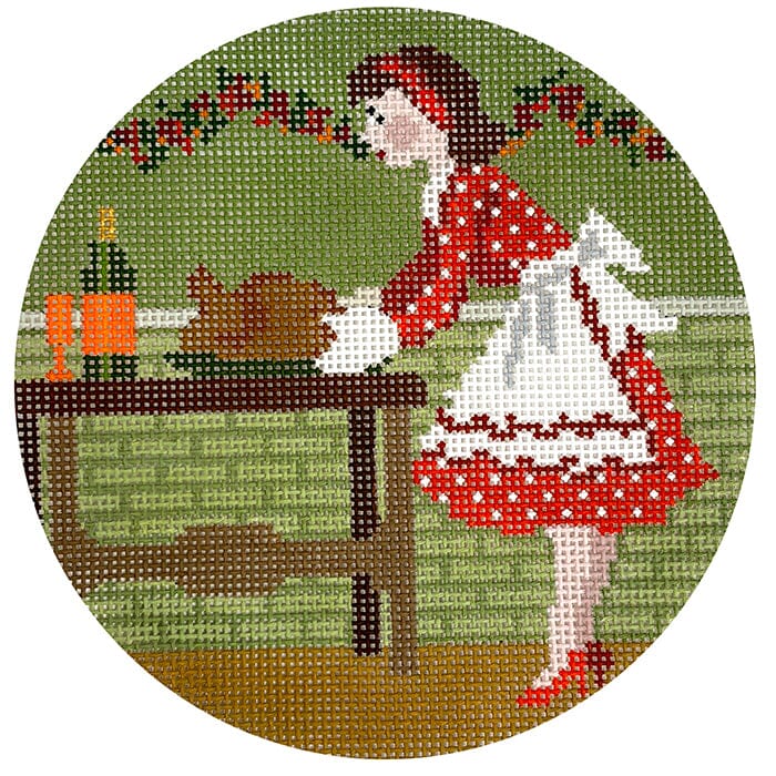 Betty Loves Thanksgiving Round Painted Canvas The Gingham Stitchery - 1