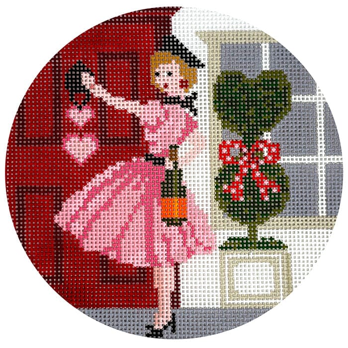 Betty Loves Valentines Day Round Painted Canvas The Gingham Stitchery - 1