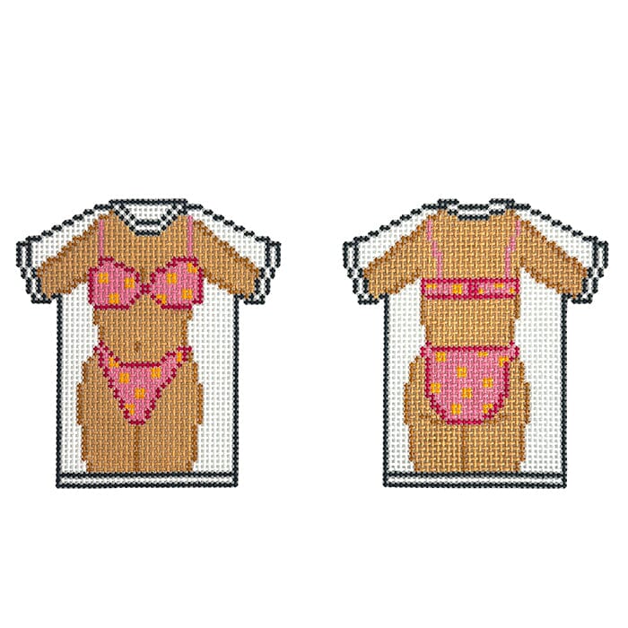 Bikini Shirt Pink Printed Canvas POP Needle Arts - 1