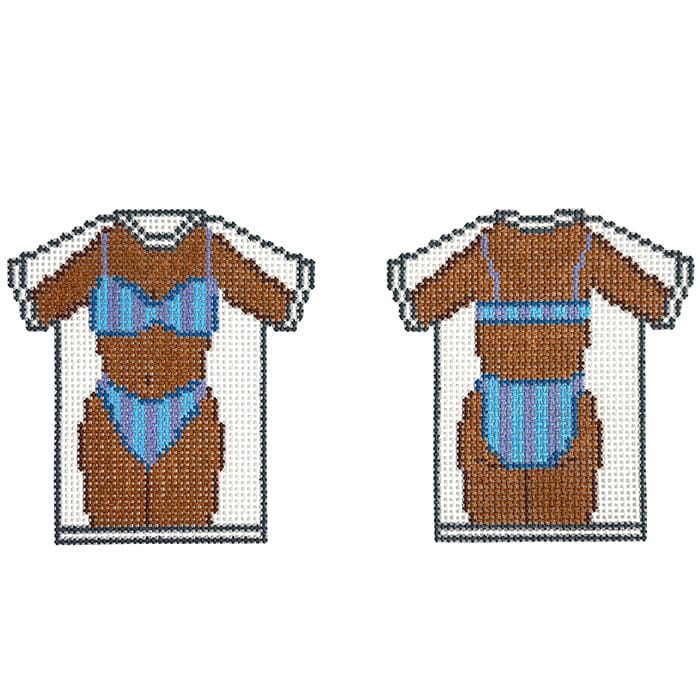 Bikini Shirt Teal Printed Canvas POP Needle Arts - 1