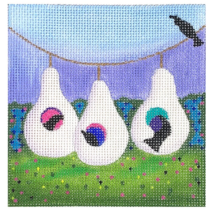 Bird House 3 Gourds Painted Canvas BB Needlepoint Designs - 1