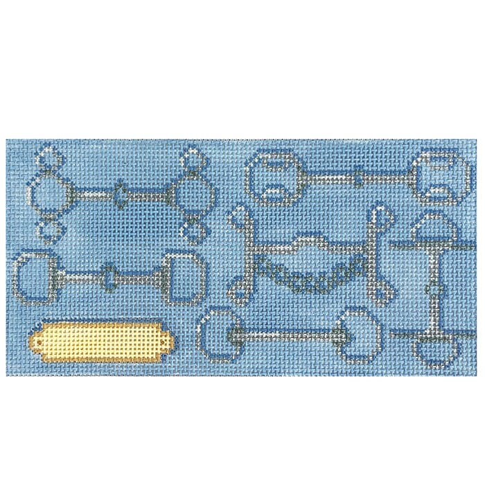 Bits and Nameplate Clutch Insert Devon Blue Painted Canvas The Gingham Stitchery - 1