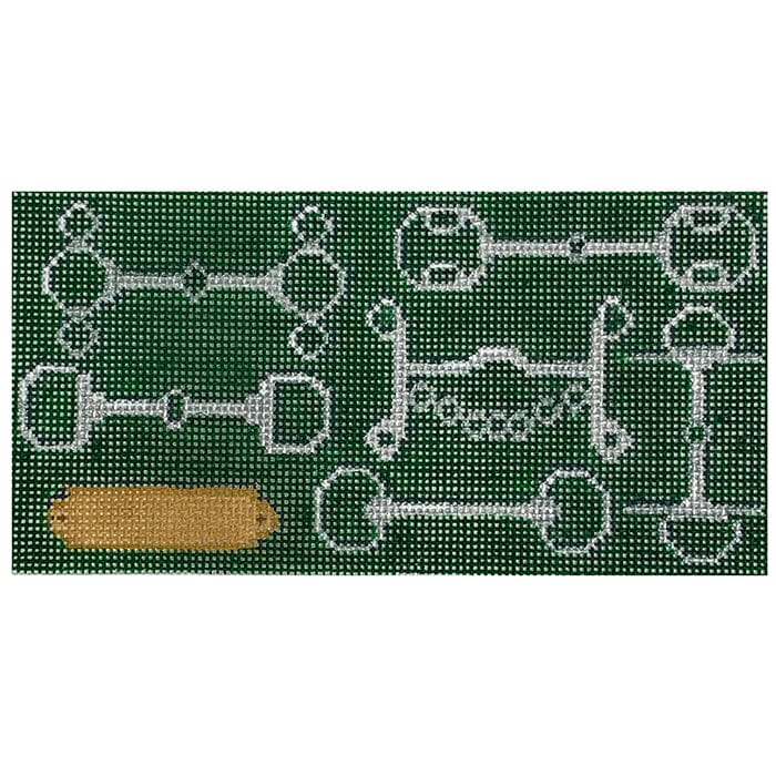 Bits and Nameplate Clutch Insert Hunter Green Painted Canvas The Gingham Stitchery - 1