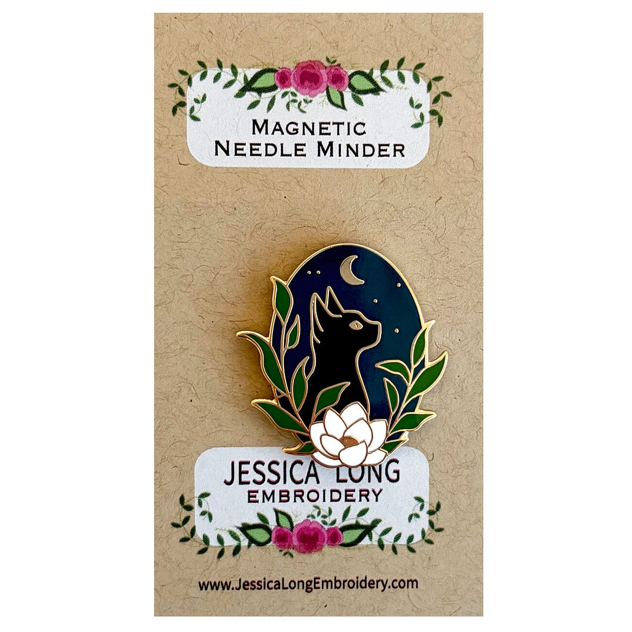Black Cat Enamel Needle Minder Accessories Jessica Long Embroidery - 1