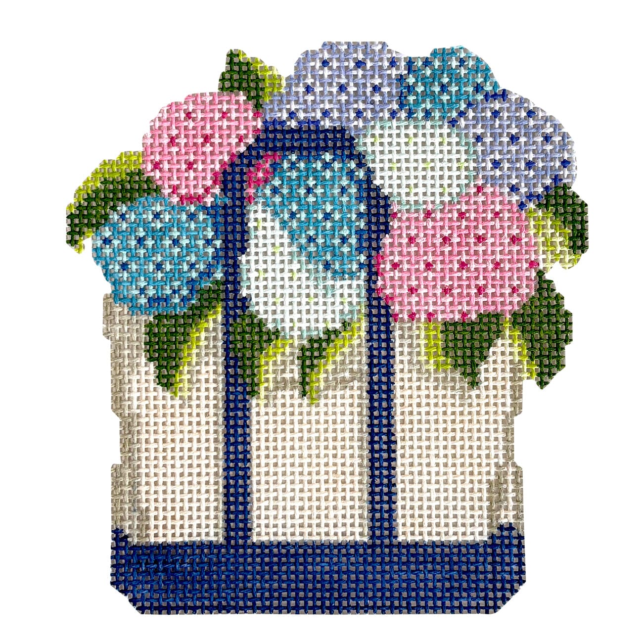Blooming Hydrangea Tote Ornament Multi Color Painted Canvas Wheelhaus Needlepoint - 1