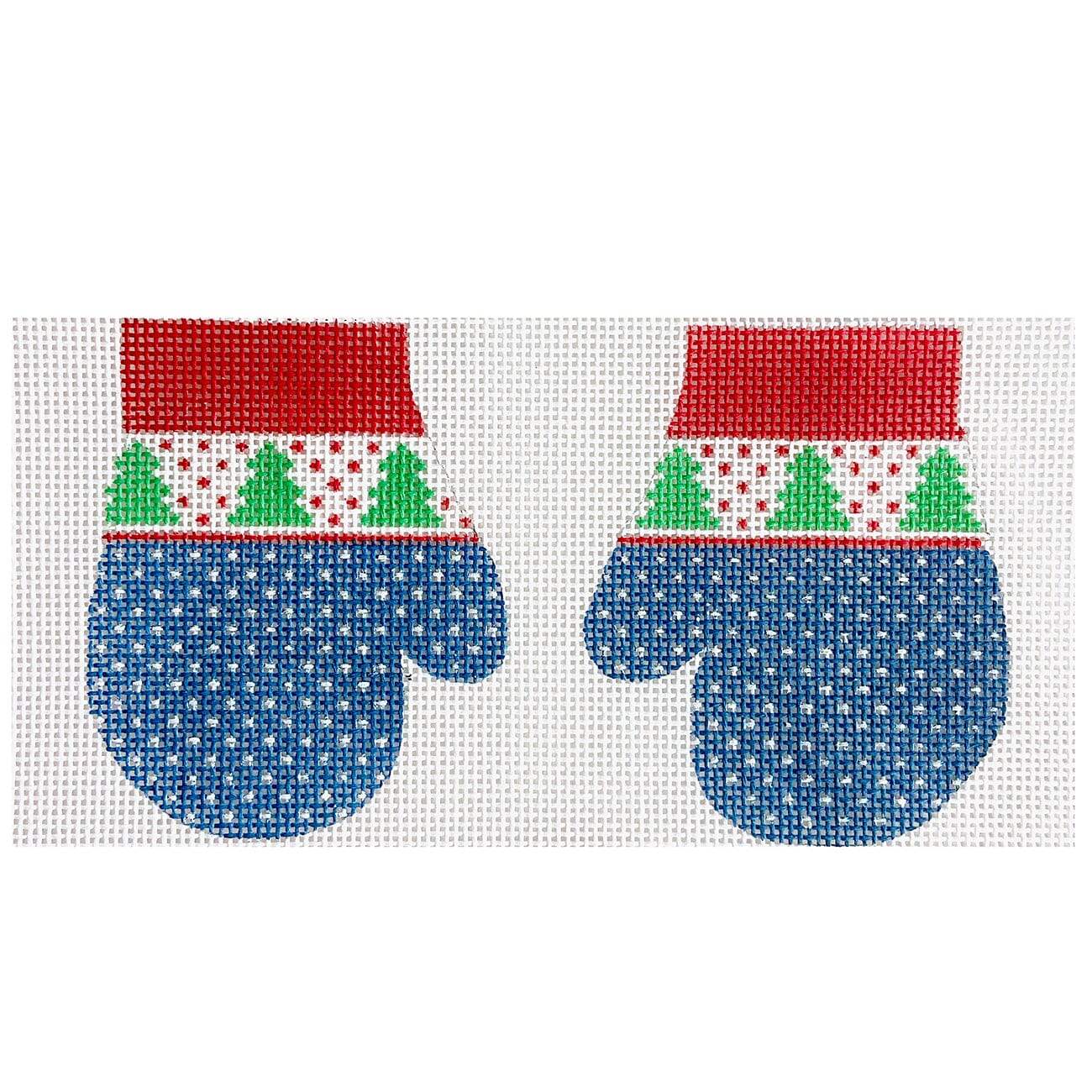 Blue and Green Tree Mittens Painted Canvas Stitch Its - 1