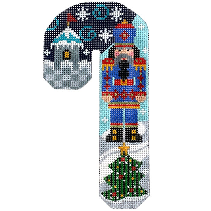 Blue and Red Nutcracker Candy Cane Painted Canvas Danji Designs - 1