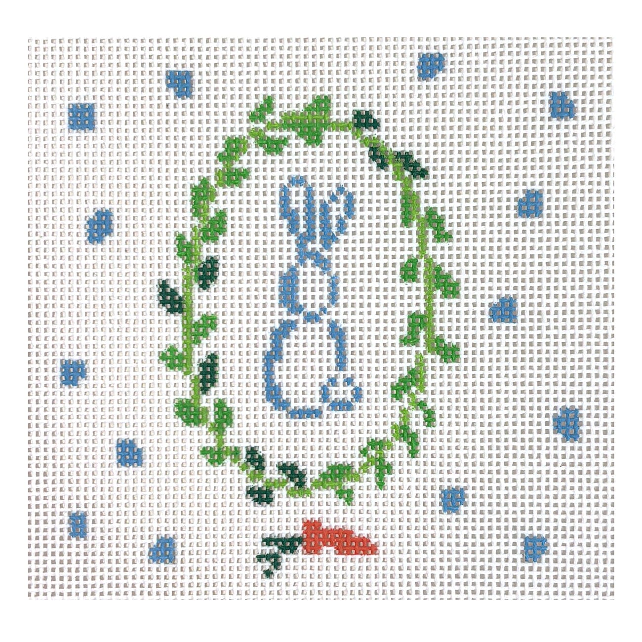 Blue Bunny Wreath 4x4 Painted Canvas Walker's Needlepoint - 1