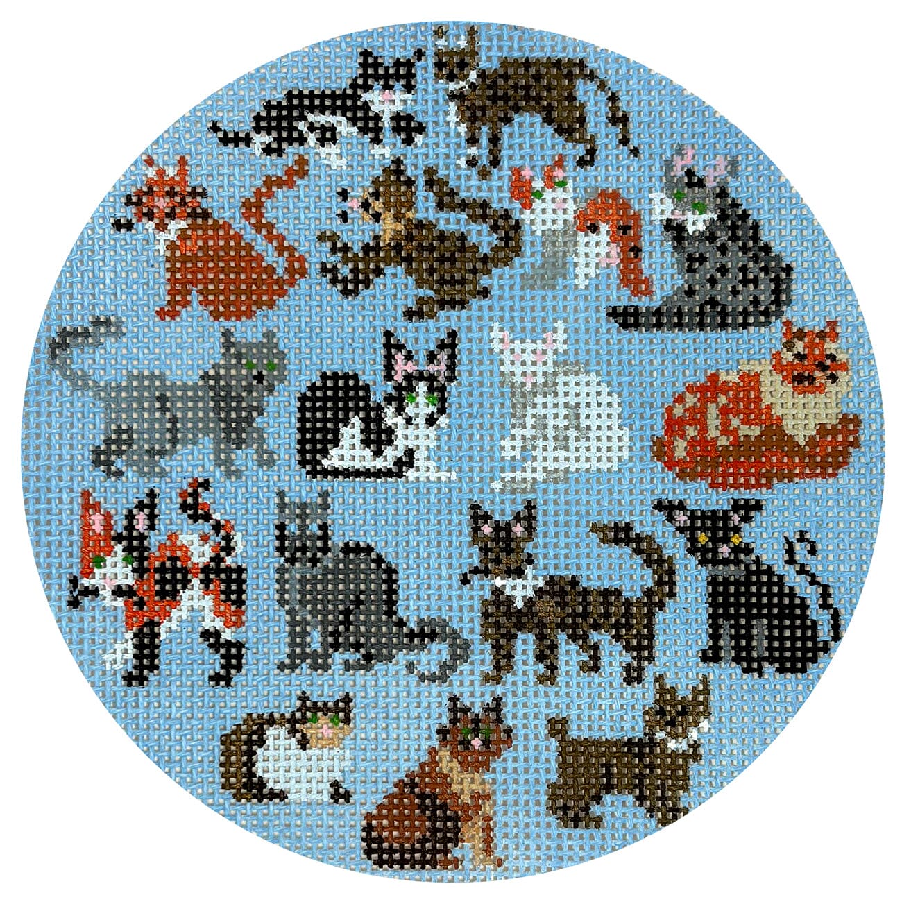 Blue Cat Round Printed Canvas KCN Designers - 1
