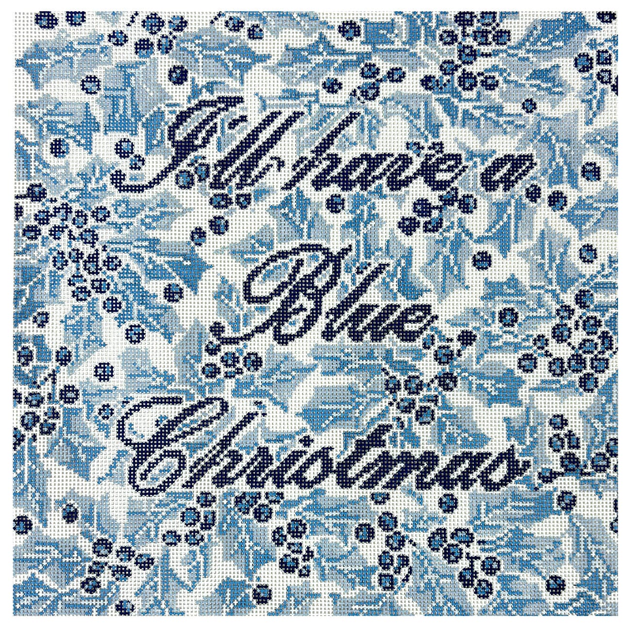 Blue Christmas Pillow Painted Canvas The Gingham Stitchery - 1
