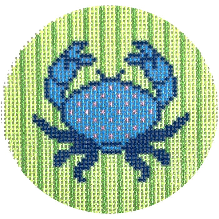 Blue Crab 3" Round Printed Canvas Two Sisters Needlepoint