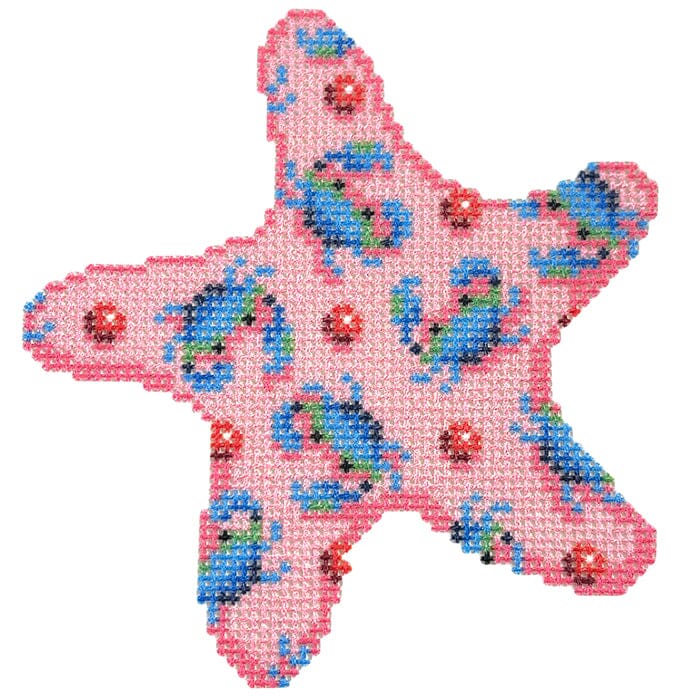 Blue Crabs Starfish Printed Canvas Two Sisters Needlepoint