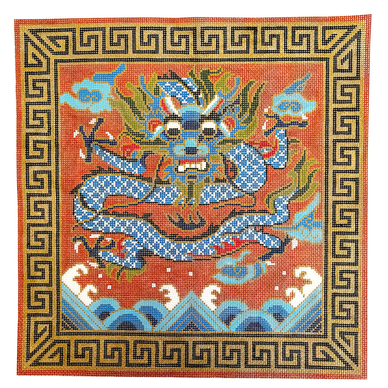 Blue Dragon Pillow, 16x16 Painted Canvas Lee's Needle Art Inc. - 1