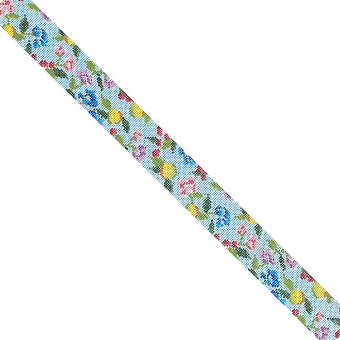 Blue Floral Dog Collar Painted Canvas C'ate La Vie - 1