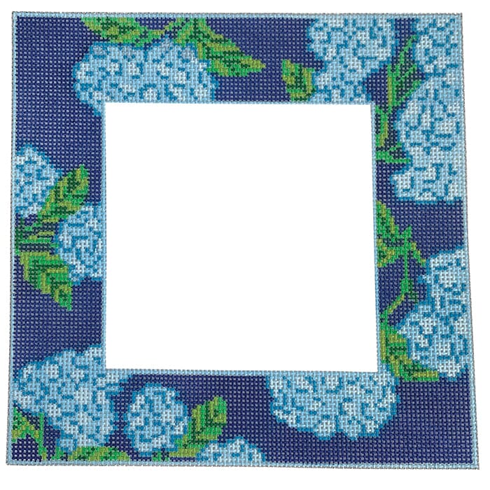 Blue Floral Pillow Frame Painted Canvas KCN Designers - 1