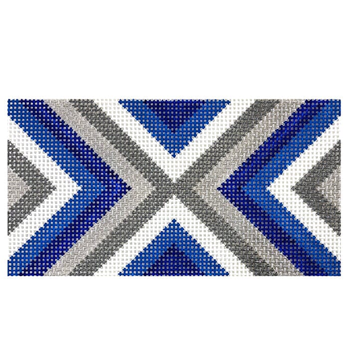 Blue Grey Stripes Mini Clutch Insert Painted Canvas Initial K Studio - 1