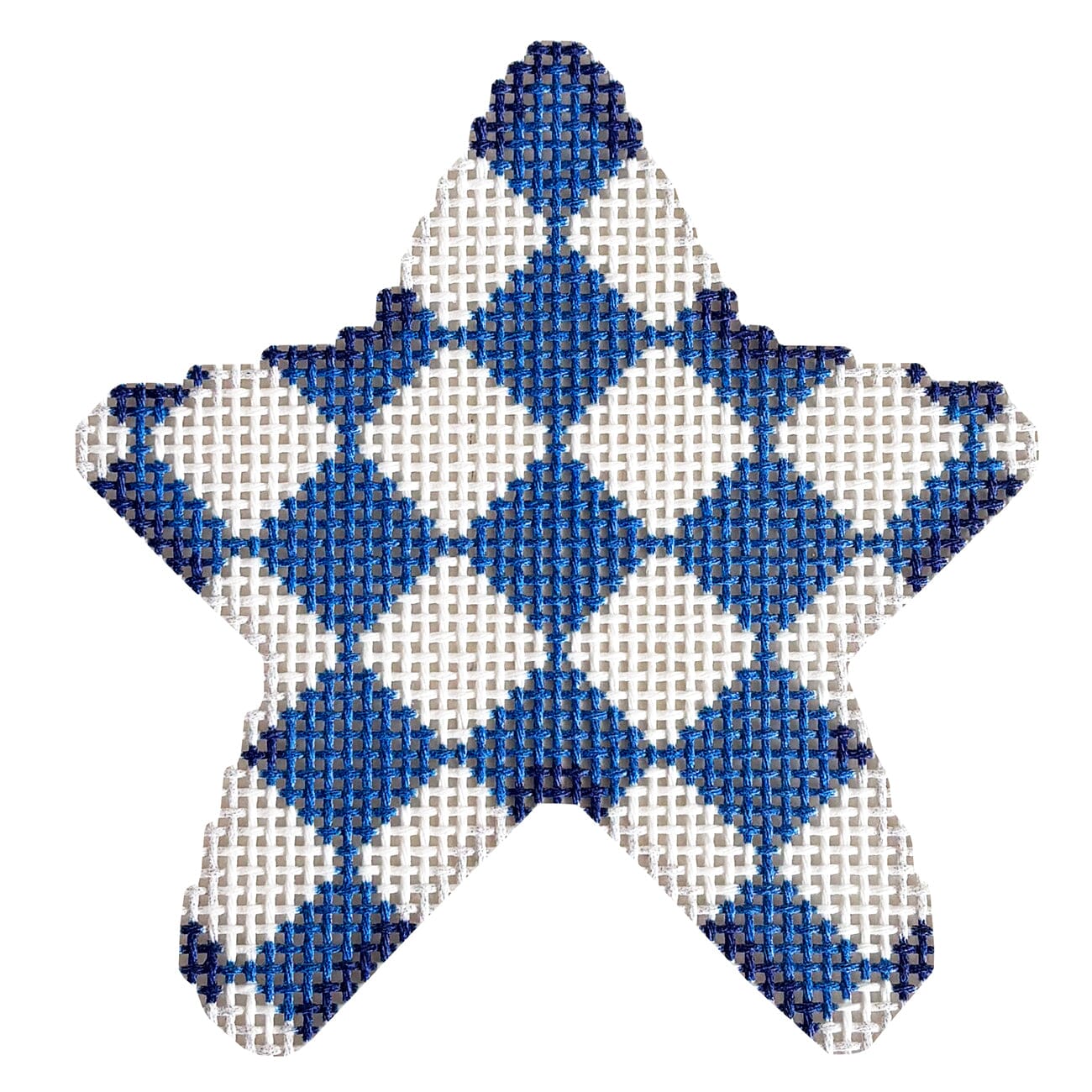 Blue Harlequin Star Printed Canvas Two Sisters Needlepoint - 2