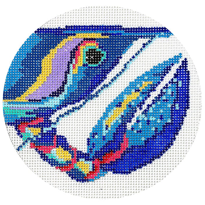 Blue Lobster Round Painted Canvas The Gingham Stitchery - 1