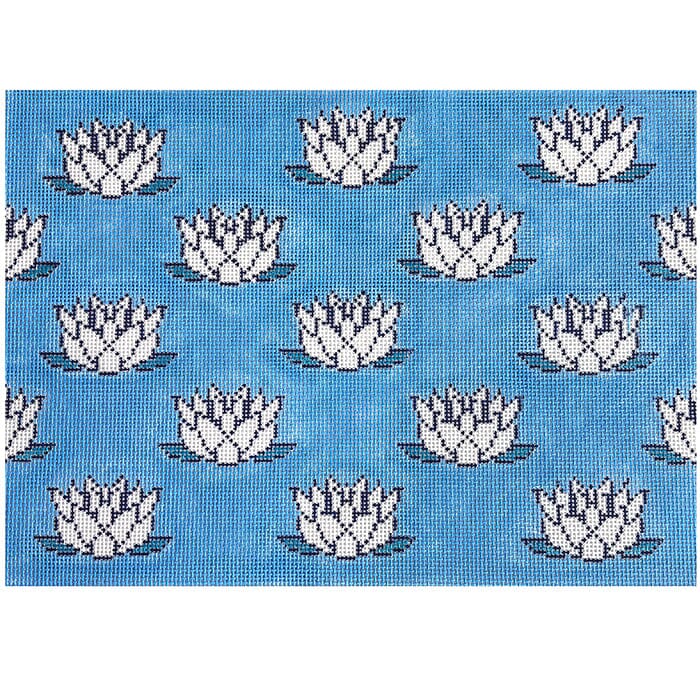 Blue Lotus Clutch Painted Canvas Anne Fisher Needlepoint LLC - 1