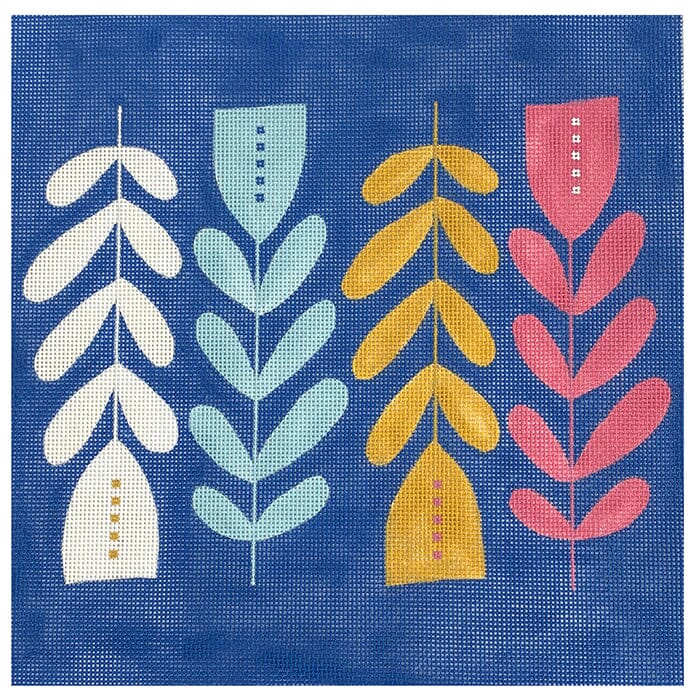 Blue Mod Floral Pattern Painted Canvas All About Stitching/The Collection Design - 1