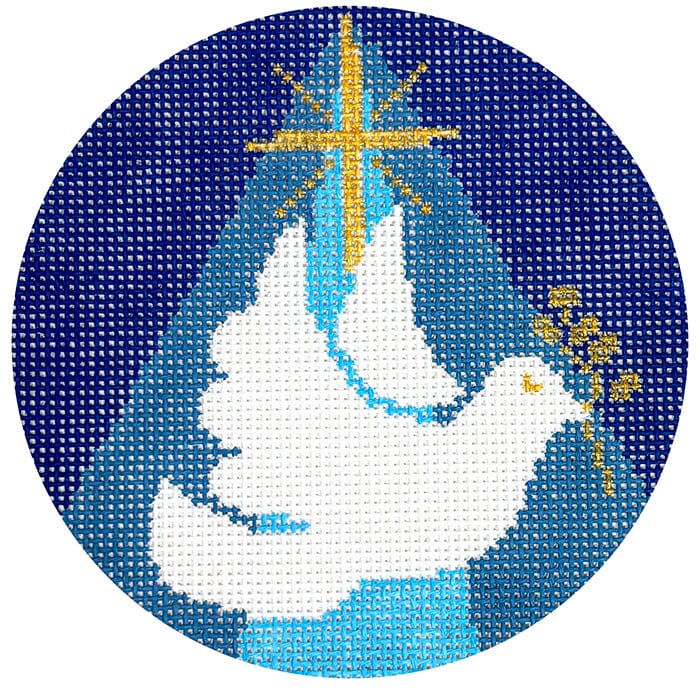 Blue Nativity Dove Ornament Painted Canvas NDLPT Designs - 1
