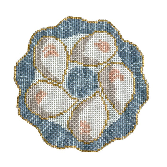 Blue Oyster Plate 13M Painted Canvas Stitching with Stacey - 1