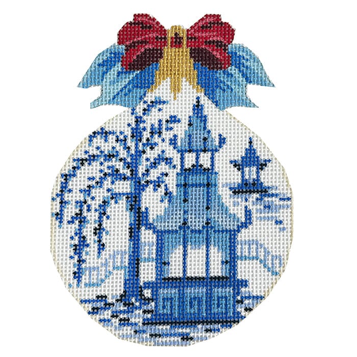 Blue Pagoda Kissing Ball Painted Canvas The Colonial Needle Company - 1