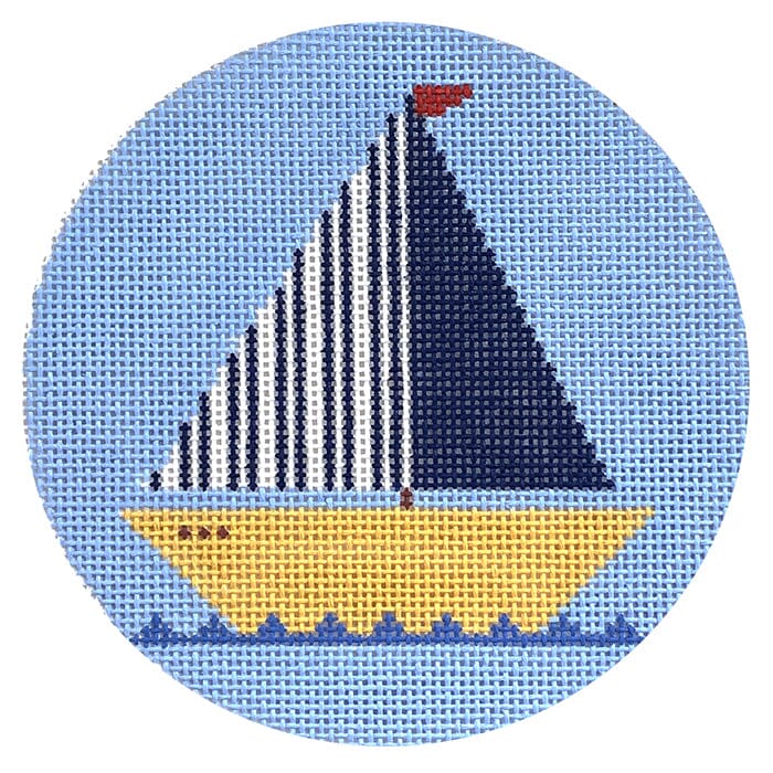 Blue Sailboat Ornament Painted Canvas Doolittle Stitchery - 1