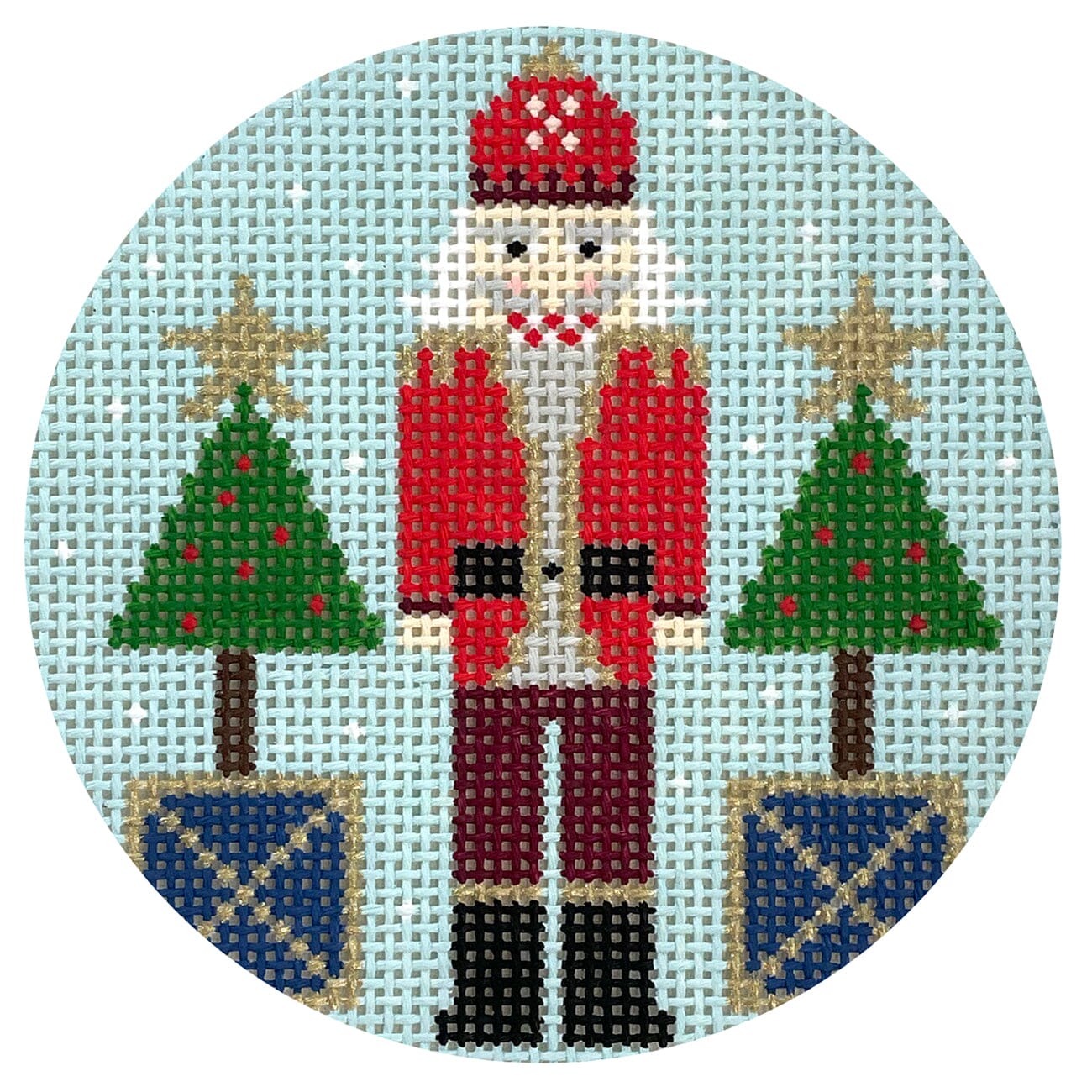 Blue Santa Nutcracker Round Painted Canvas KCN Designers - 1