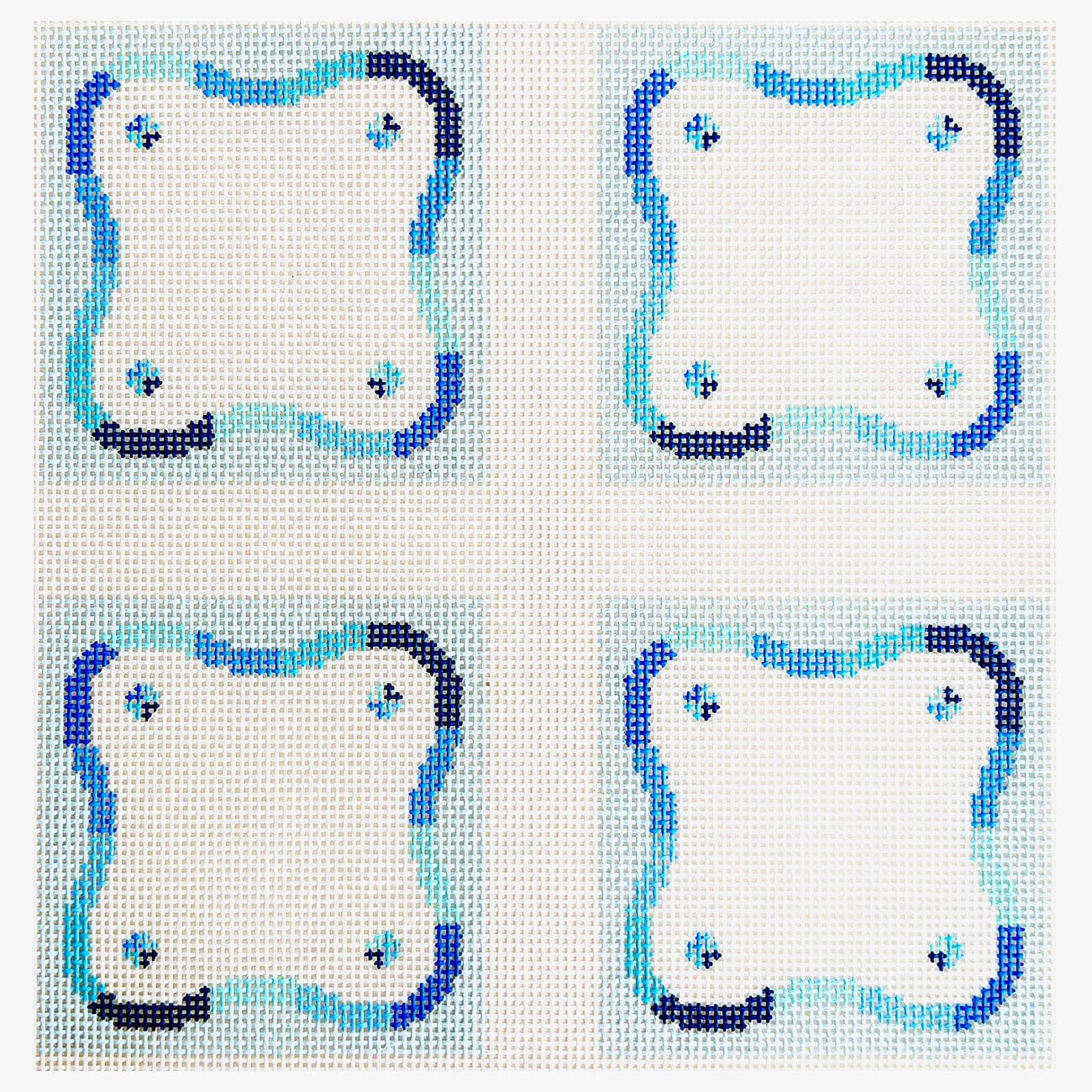 Blue Squiggle Coasters, Set of 4 Painted Canvas Wipstitch Needleworks - 1