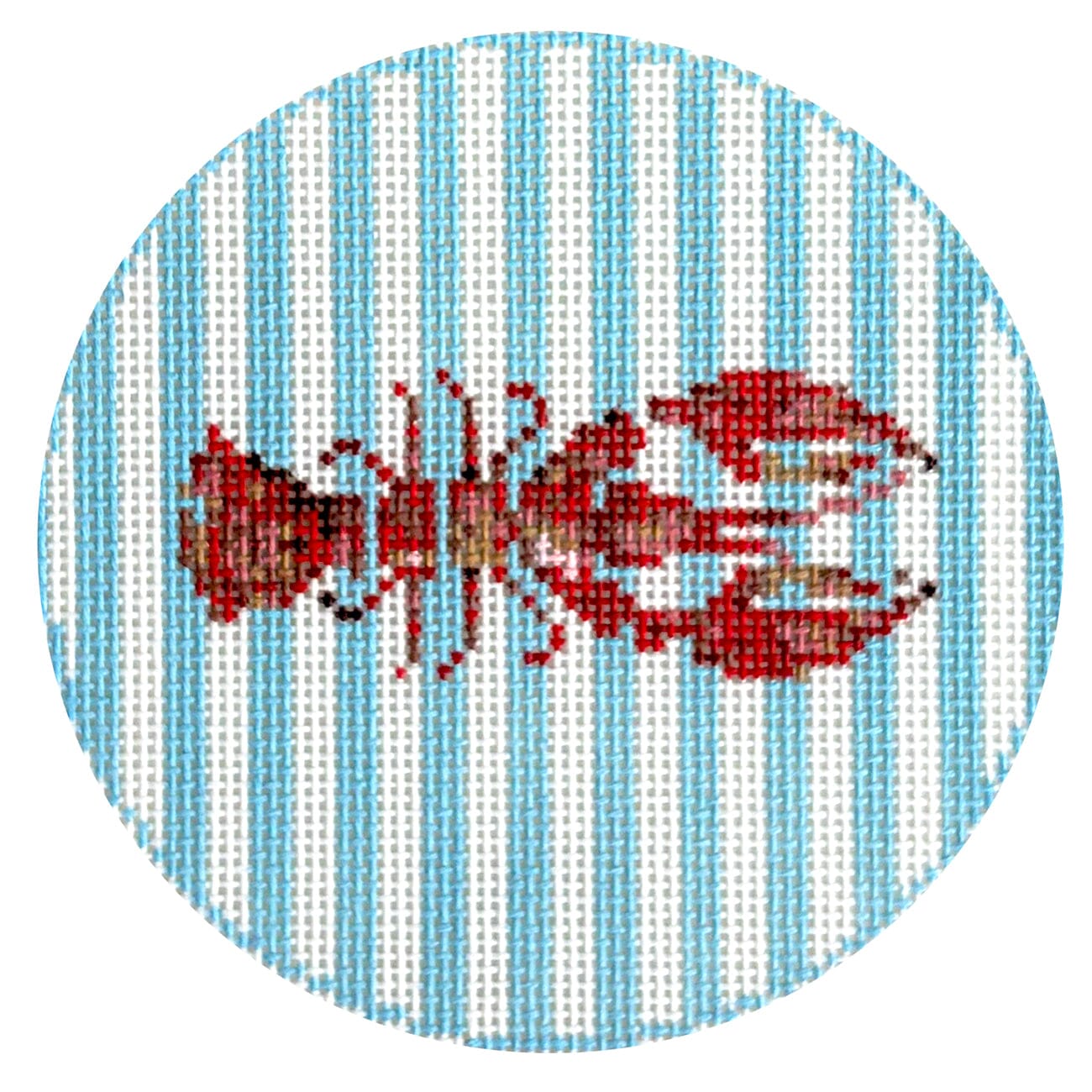 Blue Striped Lobster Round Painted Canvas Spruce Street Studio