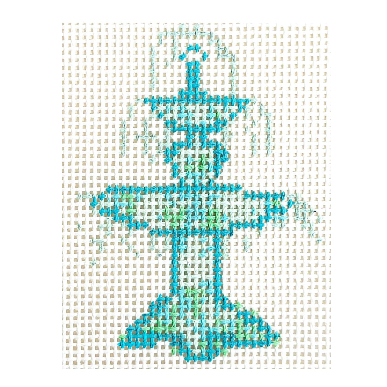 Blue Water Fountain Painted Canvas Blue Waters Needlepoint - 1