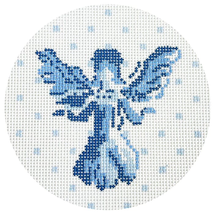 Blue & White Angel Round Painted Canvas Walker's Needlepoint - 1