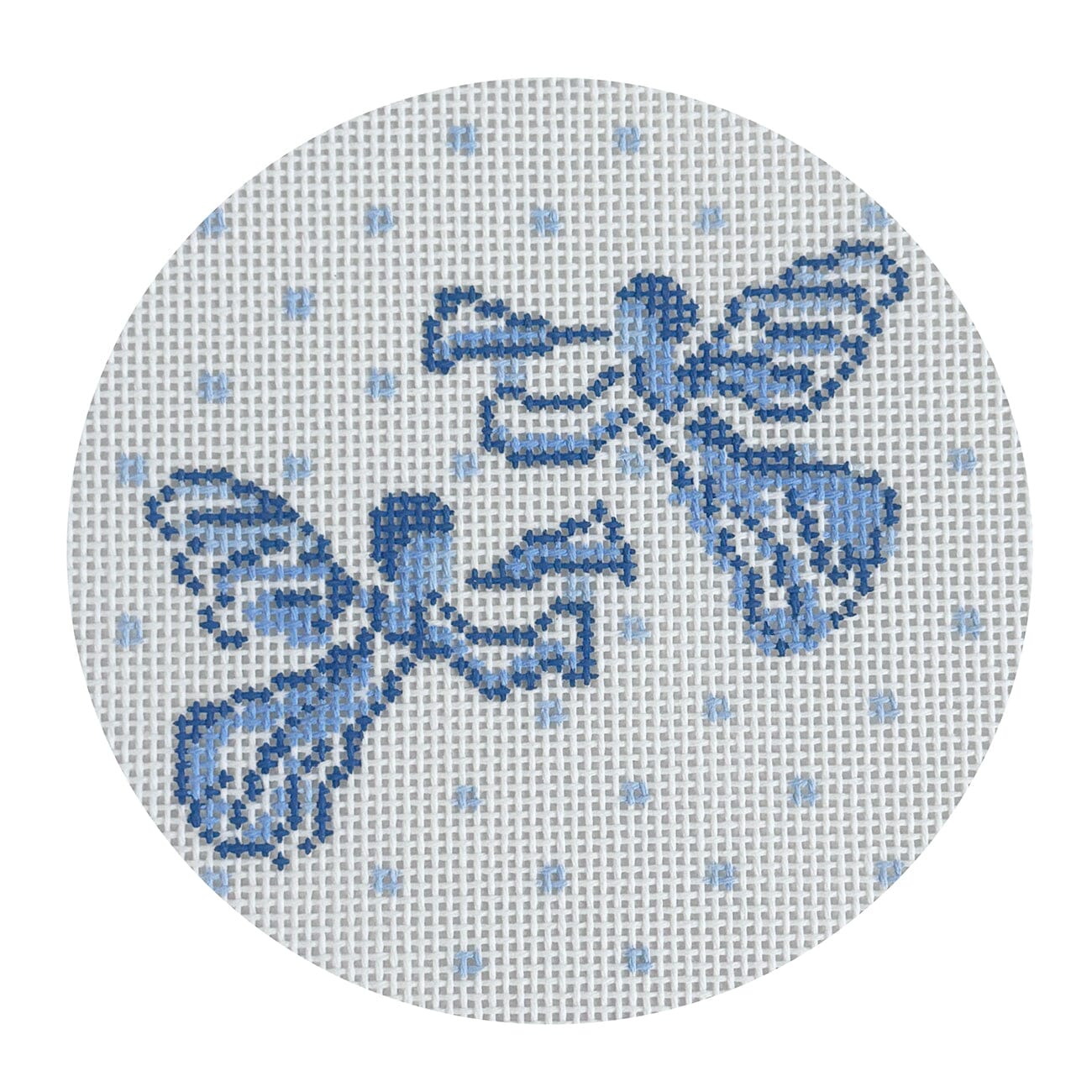 Blue & White Double Angel Round Painted Canvas Walker's Needlepoint - 1