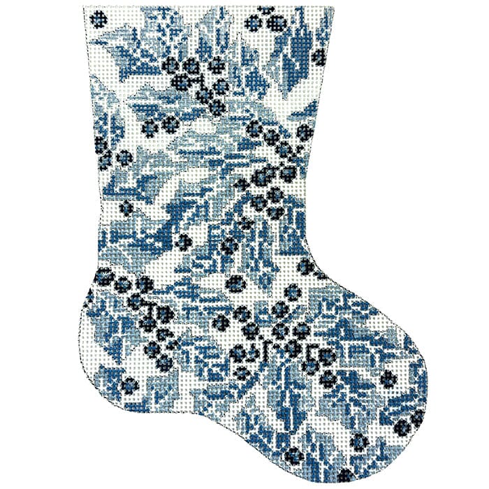 Blue & White Mini Stocking Painted Canvas The Gingham Stitchery - 1