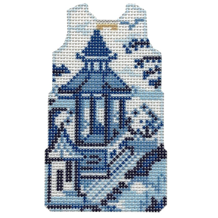 Blue & White Pagoda Mini Shift Printed Canvas Two Sisters Needlepoint
