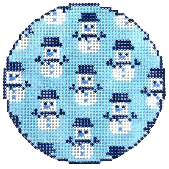 Blue White Snowman Round Painted Canvas Atlantic Blue Canvas - 1