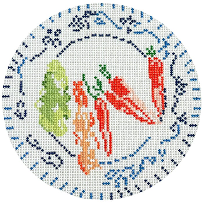 Blue & White Veggie Plate Painted Canvas Walker's Needlepoint - 1
