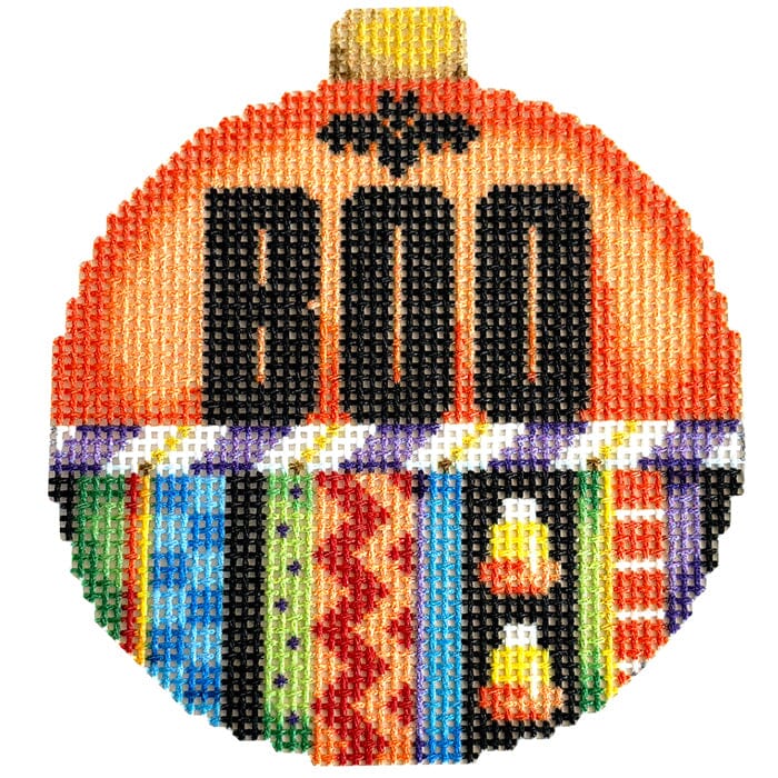 Boo/Stripes Ball Ornament Printed Canvas Two Sisters Needlepoint