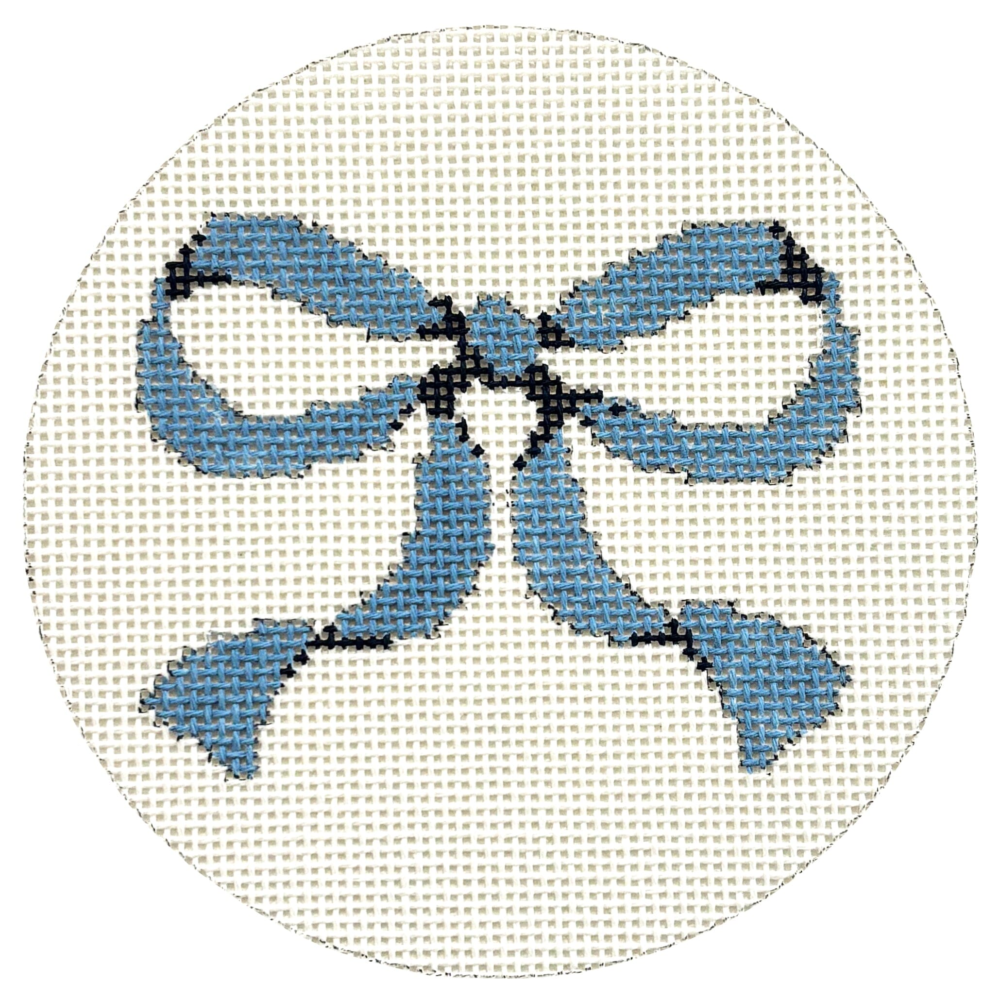Bow Blue Painted Canvas Elm Tree Needlepoint - 1
