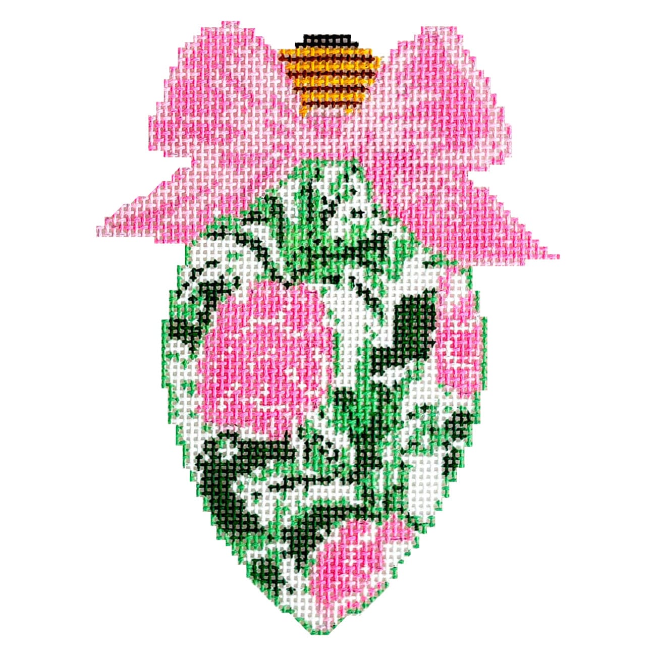 Bow Bulb, Roses Painted Canvas Blue Waters Needlepoint - 1