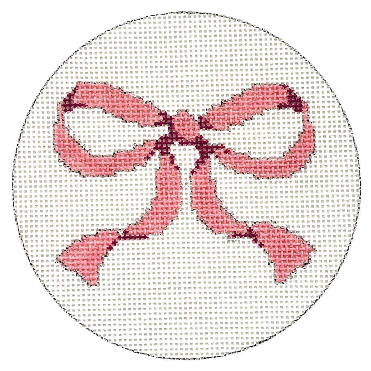 Bow Pink Painted Canvas Elm Tree Needlepoint - 1