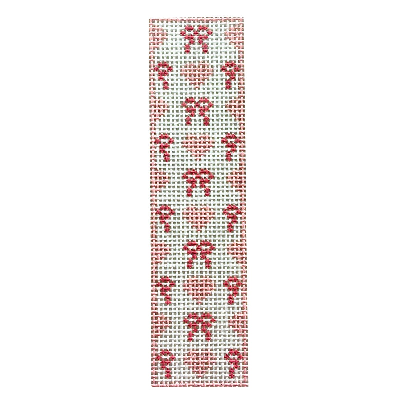Bows & Hearts, Pink Bookmark / Key Fob Printed Canvas SLS Needlepoint - 1